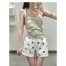 批发小狗脚印白色<b class='q'>短裤</b><b class='q'>女</b>2026夏季宽松小个子阔腿<b class='q'>运动</b>休闲热裤