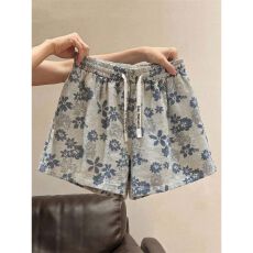 批发韩系chic松弛感满印花朵阔腿裤子<b class='q'>女</b>夏天外穿休闲<b class='q'>运动</b>大码胖mm<b class='q'>短裤</b>