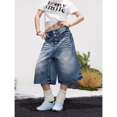 批发夏季<b class='q'>牛仔</b>七分裤<b class='q'>男</b>女美式复古水洗宽松显瘦街头阔腿<b class='q'>短裤</b>