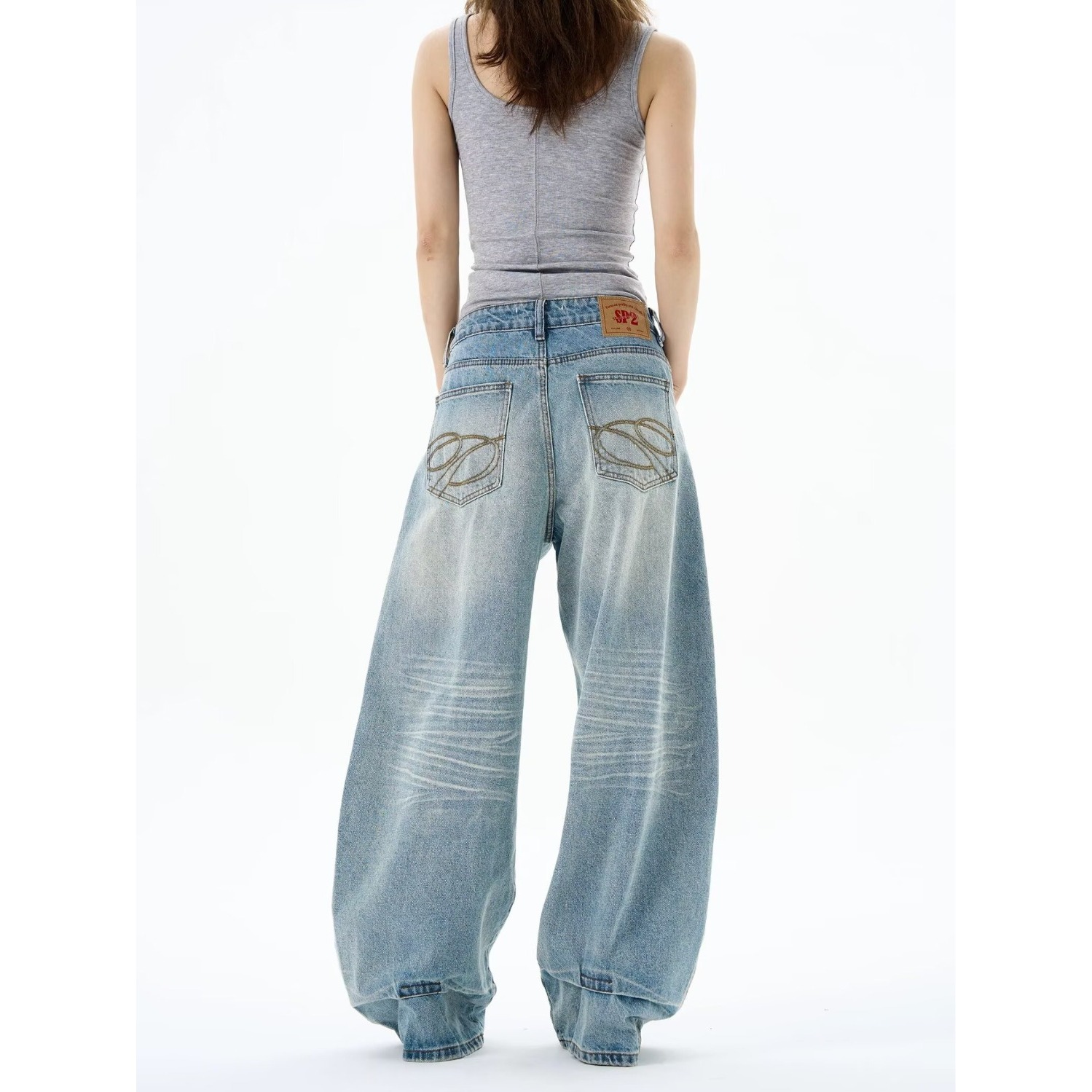 레트로 도루 센스 넓은 다리 청바지 여성 2026 여름 새로운 빅 사이즈 지방 mm 배 모양 루즈핏 느긋한 바닥 청소 바지