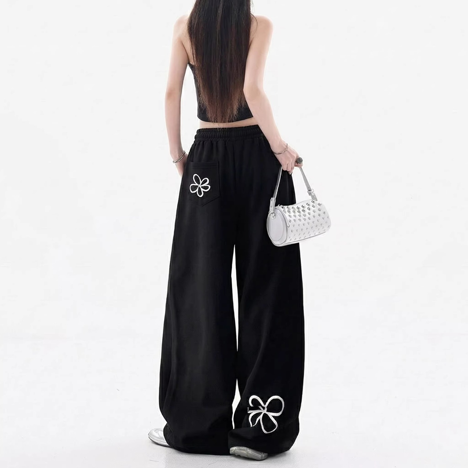 캐주얼 프린트 느슨함 센스 웨이 바지 여성 2026 새로운 재즈 댄스 트렌드 바닥 청소 바지 루즈핏 bf 세련된 운동 바지