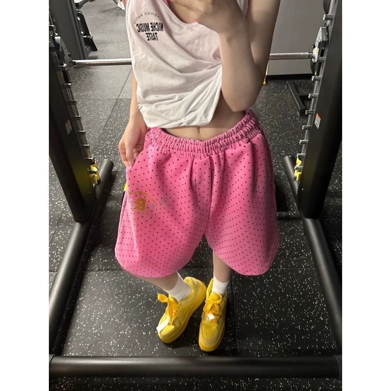 아메리칸 레트로 전체 인쇄 도트 무늬 허리밴드 넓은 다리 오부 바지 남녀 2026 여름 루즈핏 캐주얼 다용도 반바지