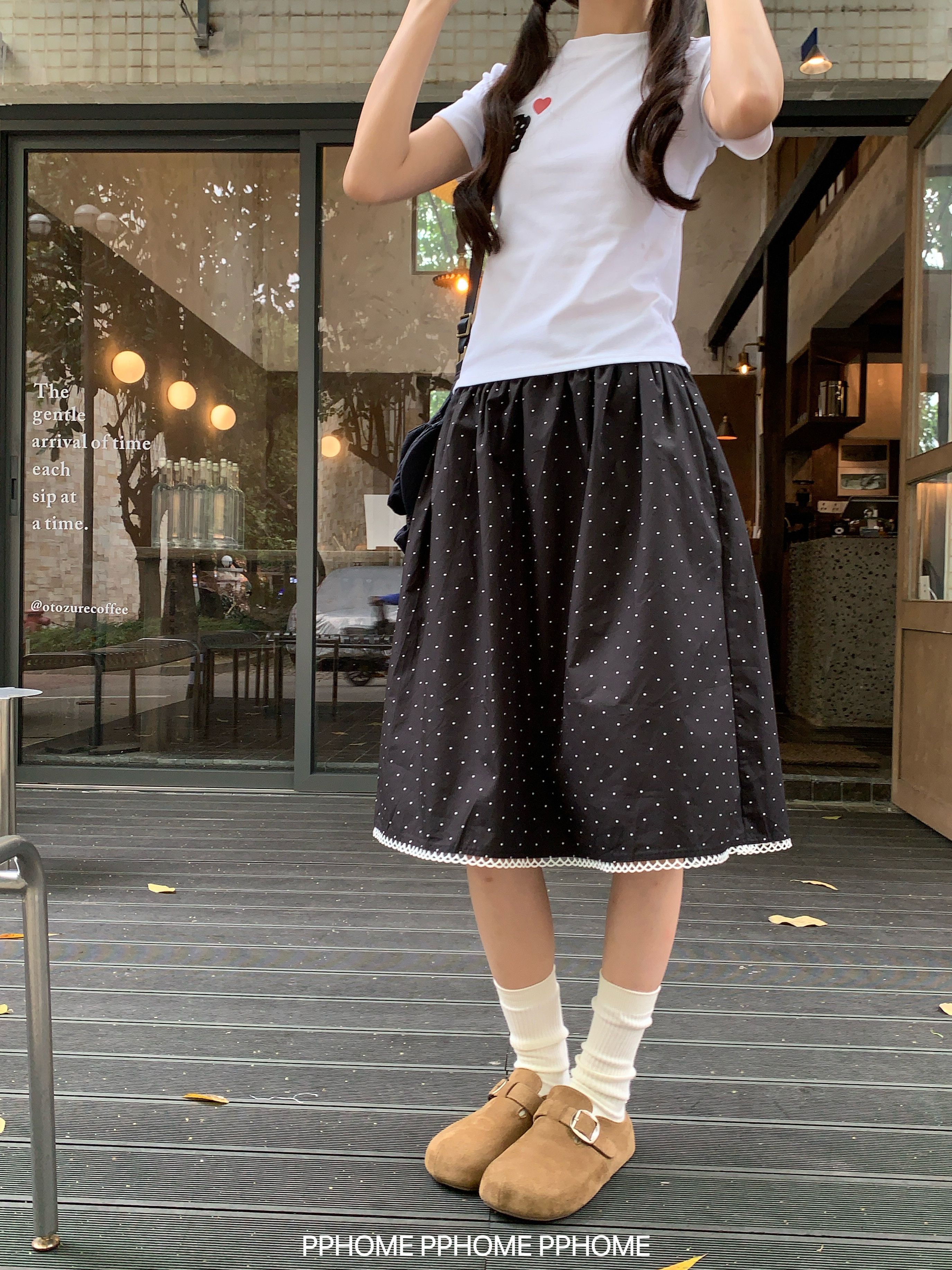 도트 무늬 중간 스커트 한 부서 레이스 레이스 반신 스커트 여성 레저 다용도 중간 길이 치마