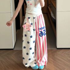 批发无挂件【华棉复合】夏季满印星星宽松阔腿裤百搭运动裤