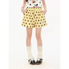 批发立体腰头-日系复古波点松紧抽绳裤夏季新款高腰百搭宽松阔腿短裤