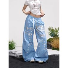 批发【塔丝隆速干面料加厚复合】印花阔腿裤女系带高腰宽松拖地弯刀裤