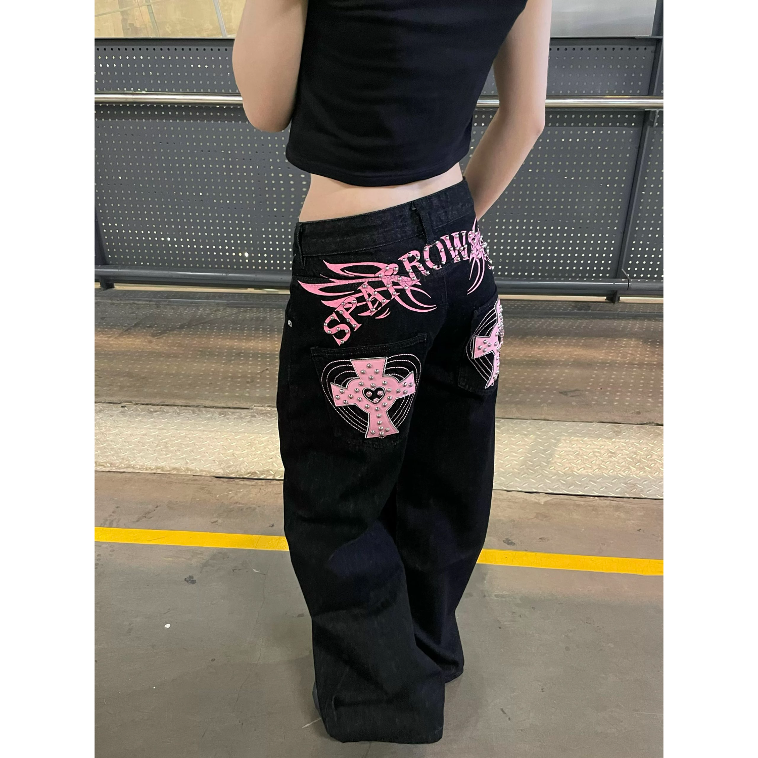 아메리칸 십자가 징 모통이 칼 청바지 남녀 여름 루즈핏 디자인 센스 캐주얼 스트레이트 넓은 다리 바닥 청소 바지