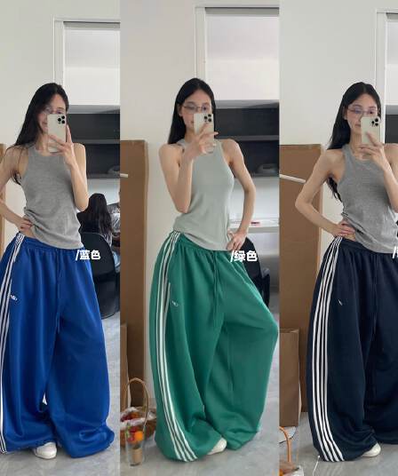 통기성 도루 센스 여름 얇은 스타일 레트로 느긋한 바람 바 기사 리본 패치워크 넓은 다리 재즈 춤추기 캐주얼 바지
