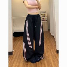 批发新款休闲裤女2026春季新款高腰三条杠宽松阔腿裤美式工装运动裤