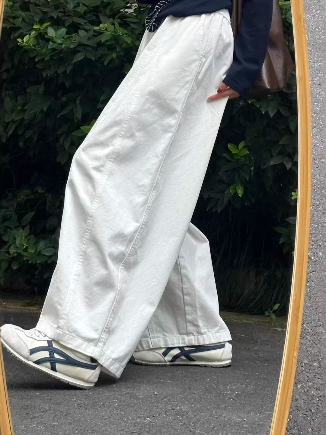 핏 스타일 잘 생긴 ~ 중 와이드 레그 팬츠 화이트 풍선 모통이 칼 바지 빅 사이즈 지방 mm 루즈핏 슬림해 보이는 바지 한 부서 느긋한 바람