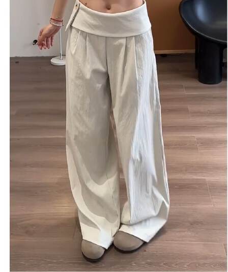 측면 지퍼 허리 인감 주름 와이드 레깅스 바지 2026 봄 여름 얇은 스타일 디자인 센스 루즈핏 슬림해 보이는 도루 센스 캐주얼 바지