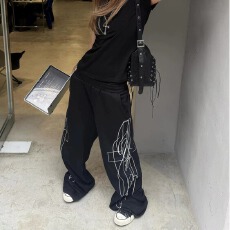 批发美式原创国潮街舞宽松休闲荆棘涂鸦双侧大印花嘻哈休闲卫<b class='q'>裤</b>舞蹈<b class='q'>裤</b>