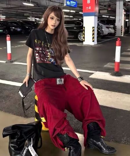 페이크 레이어드 프로필 모양 낙하산 병 워크웨어 팬츠 남녀 봄 가을 조수 브랜드 루즈핏 넓은 다리 캐주얼 바지 아메리칸 캐주얼 바지