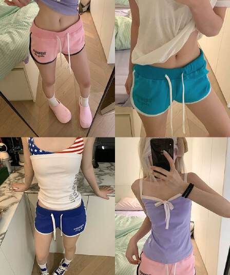 아메리칸 자수 펌프 로프 허리밴드 3 점 바지 여성 핫걸 여름 캐주얼 운동 요가 편안함 반바지