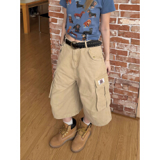 批发美式街头水洗褶皱多口袋宽松七分工装裤<b class='q'>男</b>女cleanfit阔腿百搭短裤