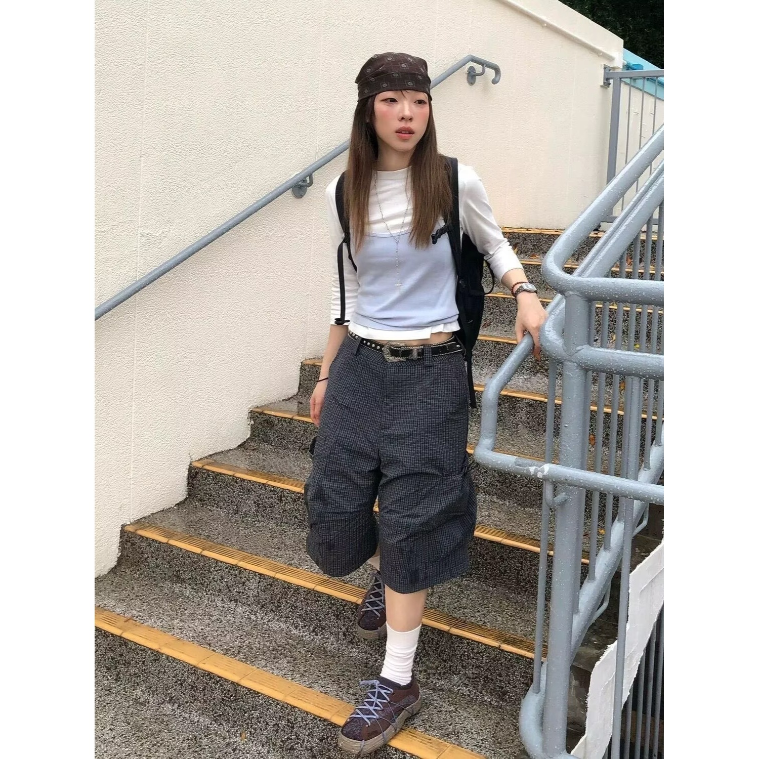 아메리칸 레트로 캐주얼 7부 바지 남녀 여름 질감 센스 Seersucker 루즈핏 캐주얼 워크웨어 와이드 레그 팬츠 어린이