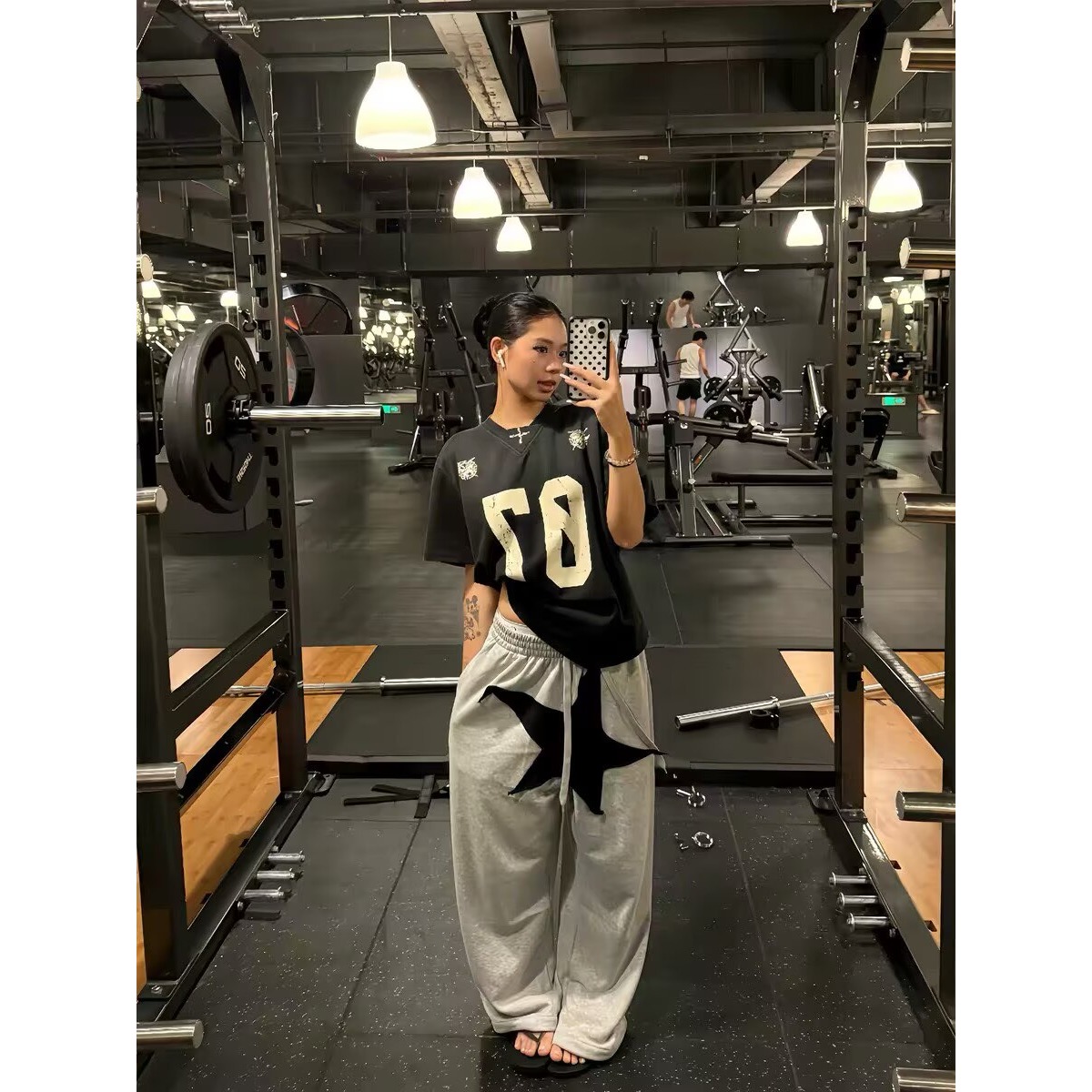 아메리칸 레트로 별 패치 캐주얼 바지 남녀 새로운 루즈핏 넓은 다리 도루 센스 슬림해 보이는 다용도 긴 바지