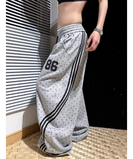 s-6xl 아메리칸 레트로 도트 무늬 캐주얼 바지 여성 여름 새로운 작은 대중 다용도 편안함 루즈핏 도루 센스 와이드 레그 팬츠