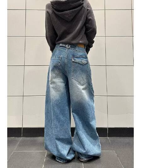 2026 가을 새로운 아메리칸 조수 브랜드 모통이 칼 청바지 남자 패션 높음 거리 캐주얼 루즈핏 스트레이트 넓은 다리 길이 바지