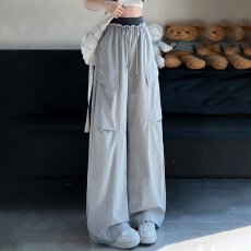 批发美式<b class='q'>韩版</b>显瘦工装裤女夏季薄款速干宽松高腰阔腿直筒<b class='q'>运动</b>休闲裤子