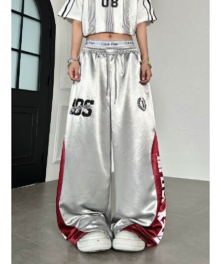 s-2xl 원본 높음 그램 무거운 색상 딩 천 원단 패치워크 배색 밝은 얼굴 알파벳 프린트 웨이 바지