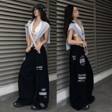 批发韩版印花抽绳街舞hiphop<b class='q'>嘻哈</b>休闲<b class='q'>裤</b>女爵士舞jazz长<b class='q'>裤</b>运动街头潮