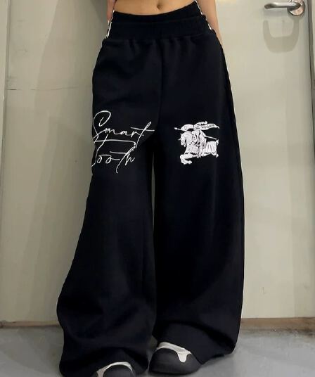 전쟁 말 표준 프린트 스트라이프 더블 허리 머리 baggy 웨이 바지 남녀 아메리칸 운동 바람 루즈핏 스트레이트 캐주얼 바지 트렌디