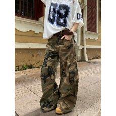 批发美式高街复古弯刀迷彩多口袋工<b class='q'>装</b><b class='q'>裤</b>男女宽松阔腿休闲百搭长<b class='q'>裤</b>ins