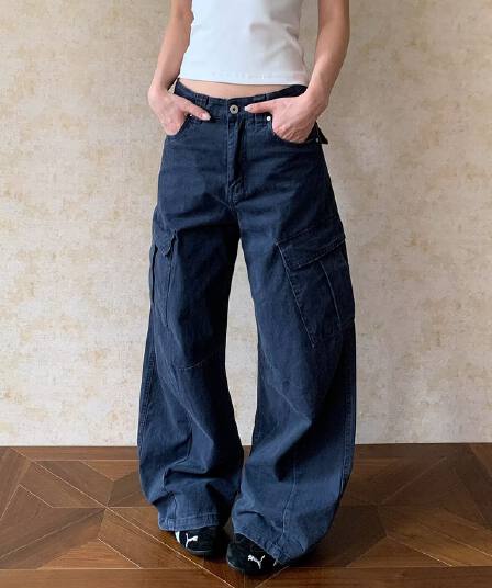 아메리칸 높음 거리 기타 주머니 모통이 칼 워크웨어 청바지 남녀 디자인 센스 루즈핏 스트레이트 캐주얼 긴 바지 트렌디