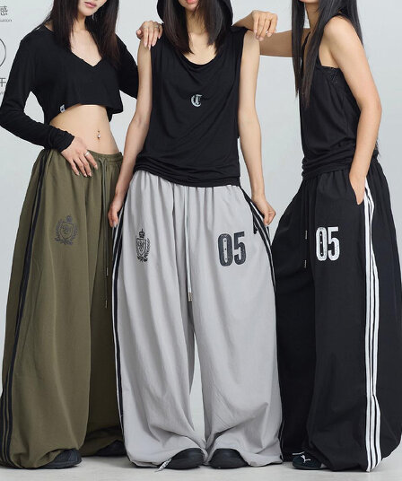 스트리트 댄스 조수 브랜드 oversize 수계 라인 속도 건조한 웃음 하 운동 바지 아메리칸 핫걸 캐주얼 바지 여성 야외