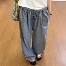 批发韩系慵懒风松弛感格子阔腿裤女夏季薄款高腰宽松显瘦直筒<b class='q'>休闲</b>裤子