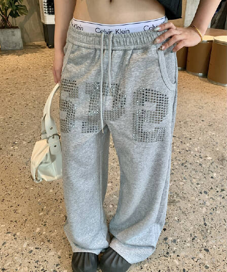 아메리칸 레트로 금속 뜨거운 못 넓은 다리 웨이 바지 남녀 가을 루즈핏 다용도 baggy 캐주얼 운동 바지 트렌드