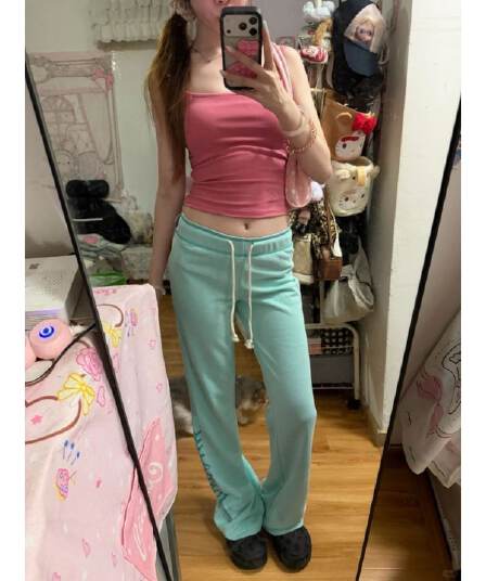 순수한 Mianhua 면 복합 우유 실크 합계 320 그램 아메리칸 녹색 펌프 로프 부츠컷 웨이 바지 바지