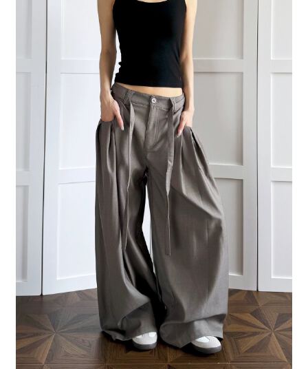 아메리칸 벨트 디자인 센스 넓은 다리 캐주얼 바지 주머니 명중 Pleat cleanfit 도루 센스 다용도 바지