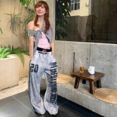 批发亚文化双腰头卫裤<b class='q'>休闲裤</b><b class='q'>男</b>女秋冬季做旧喷脏直筒阔腿裤子设计感潮