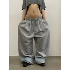 批发美式复古字母刺绣宽松廓形休闲卫裤男女同款