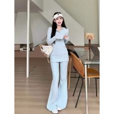 批发时尚韩系两件套秋季连帽上衣长裤套装修身喇叭裤慵懒风开<b class='q'>春</b>ins