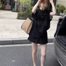 批发夏季大码女装可穿洋气新款镂空蕾丝时尚套装宽松休闲胖MM两件套