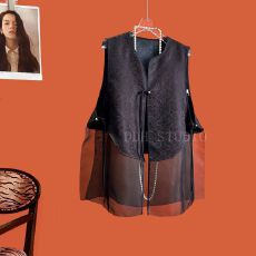 批发新中式国风复古拼<b class='q'>欧根纱</b>马甲2025春夏新款流苏扣设计感上衣女