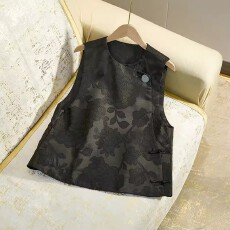 批发<b class='q'>品牌</b><b class='q'>折扣</b>店清仓撤柜黑色中式复古提花中国风盘扣休闲百搭旗袍马甲