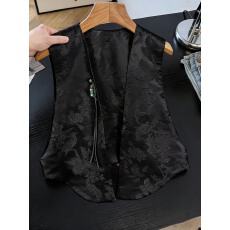 批发春<b class='q'>秋</b>新中式高级感马夹复古国风盘扣提花背心女大码高端外穿马甲女