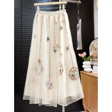 批发中国风女装2026年夏季新宽松改良复古文艺A字飘逸绣花黑色<b class='q'>半身裙</b>