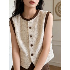 批发韩版高腰短款蕾丝马甲女春<b class='q'>秋</b>新款设计感勾花镂空小个子减龄马夹潮