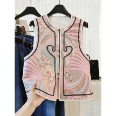 批发新中式国风粉色宋锦提花刺绣马甲上衣女2026春<b class='q'>秋</b>新款坎肩洋气外套