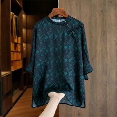 批发别致五分<b class='q'>袖</b>仿真丝<b class='q'>上衣</b>2026夏季新款气质淑女高级感减龄宽松衬衫女