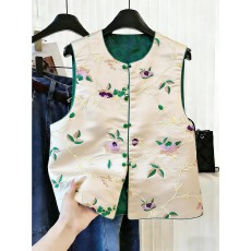 批发新中式国风宋锦盘扣提花马甲背心女2026春秋复古唐装外搭叠穿上衣