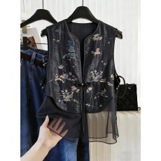 批发新中式国风香云纱重工刺绣马甲背心女2026春夏新款高级感坎肩马夹