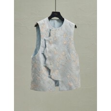 批发改良新中式国风<b class='q'>女装</b>2026年春季新款蓝色浮雕提花叠穿马甲背心外套