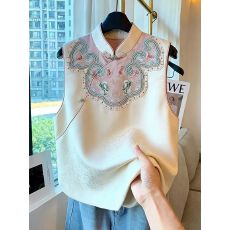 批发新中式国风<b class='q'>女装</b>2026年春季新款粉色温婉气质提花缎面拼接叠穿马甲