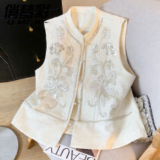 批发新中式刺绣亮片马甲背心女2026<b class='q'>夏</b>装新款国风立领坎肩上衣妈妈马夹
